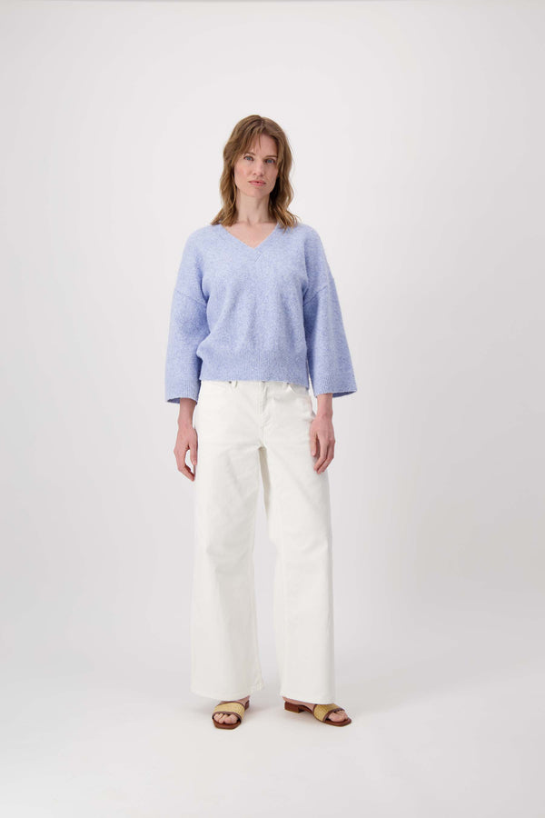 zusss trui korte mouw met V hals lichtblauw