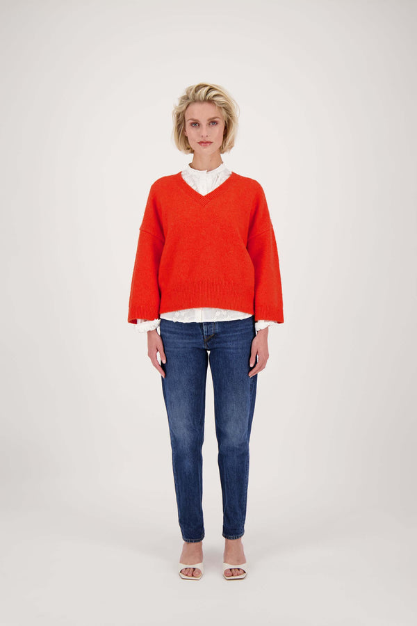 zusss trui korte mouw met V hals oranjerood