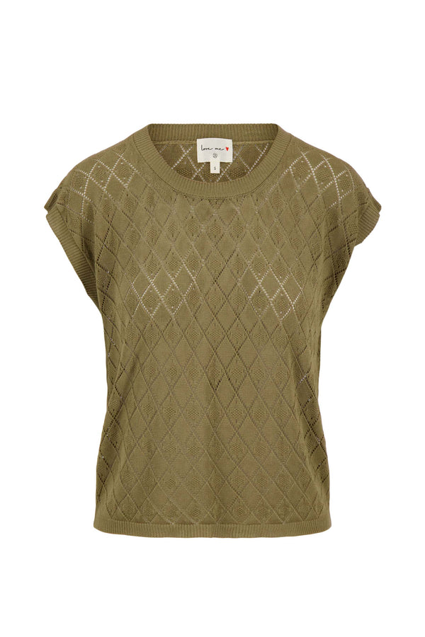 Zusss Truitje Zonder Mouw Ajoursteek Kaki