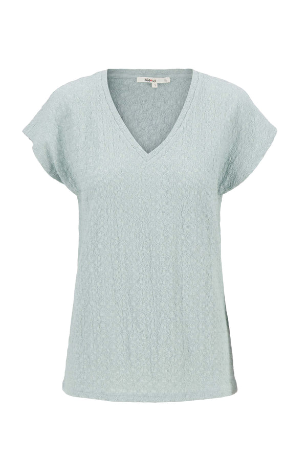 zusss V hals top van crinkle stof vergrijsd blauw