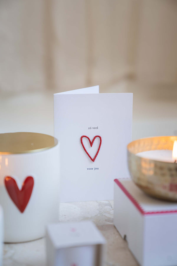 Zusss Wenskaart Hartje Strijkembleem Wit / Rood