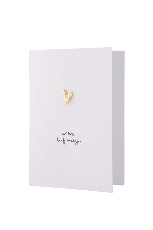 zusss wenskaart met broche welkom lief meisje wit
