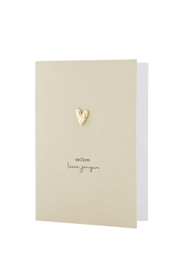 zusss wenskaart met broche welkom lieve jongen wit