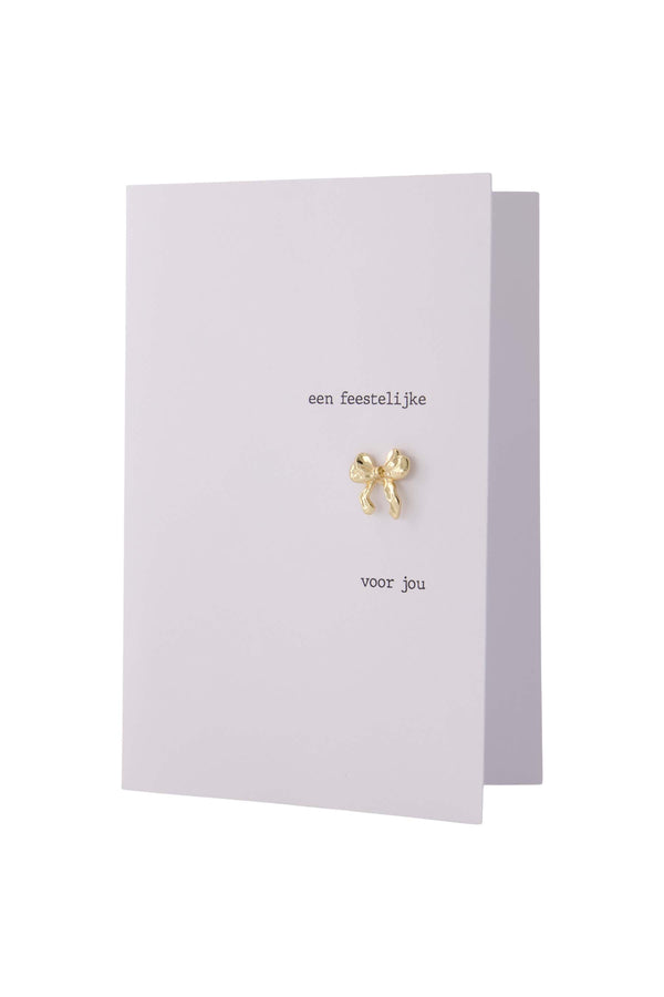 zusss wenskaart strikje broche wit / goud