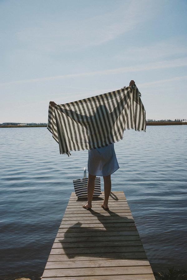 zusss zomerdoek strepen 90x200cm ecru / zwart